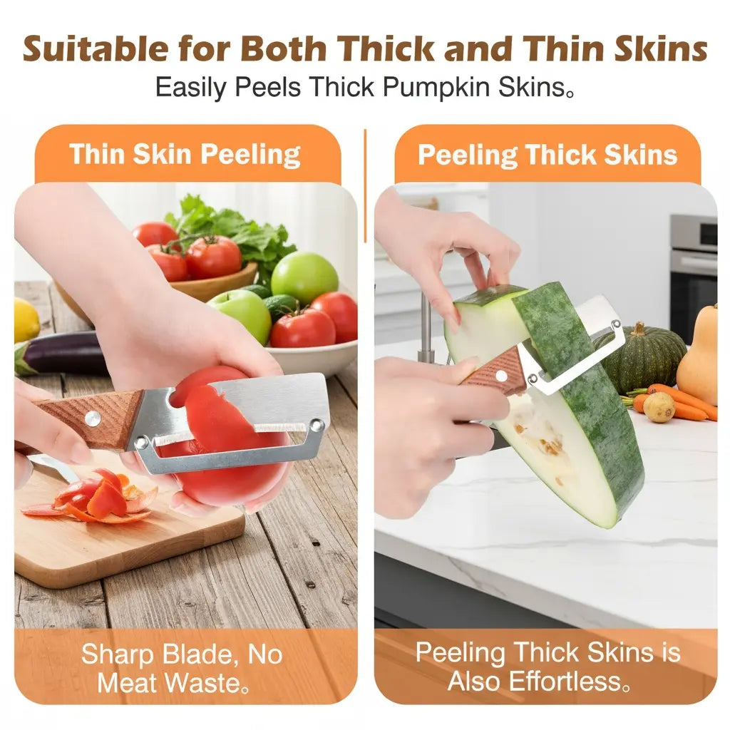 2-in-1 Stainless Steel Peeler & Shredder Set with Wooden Handle