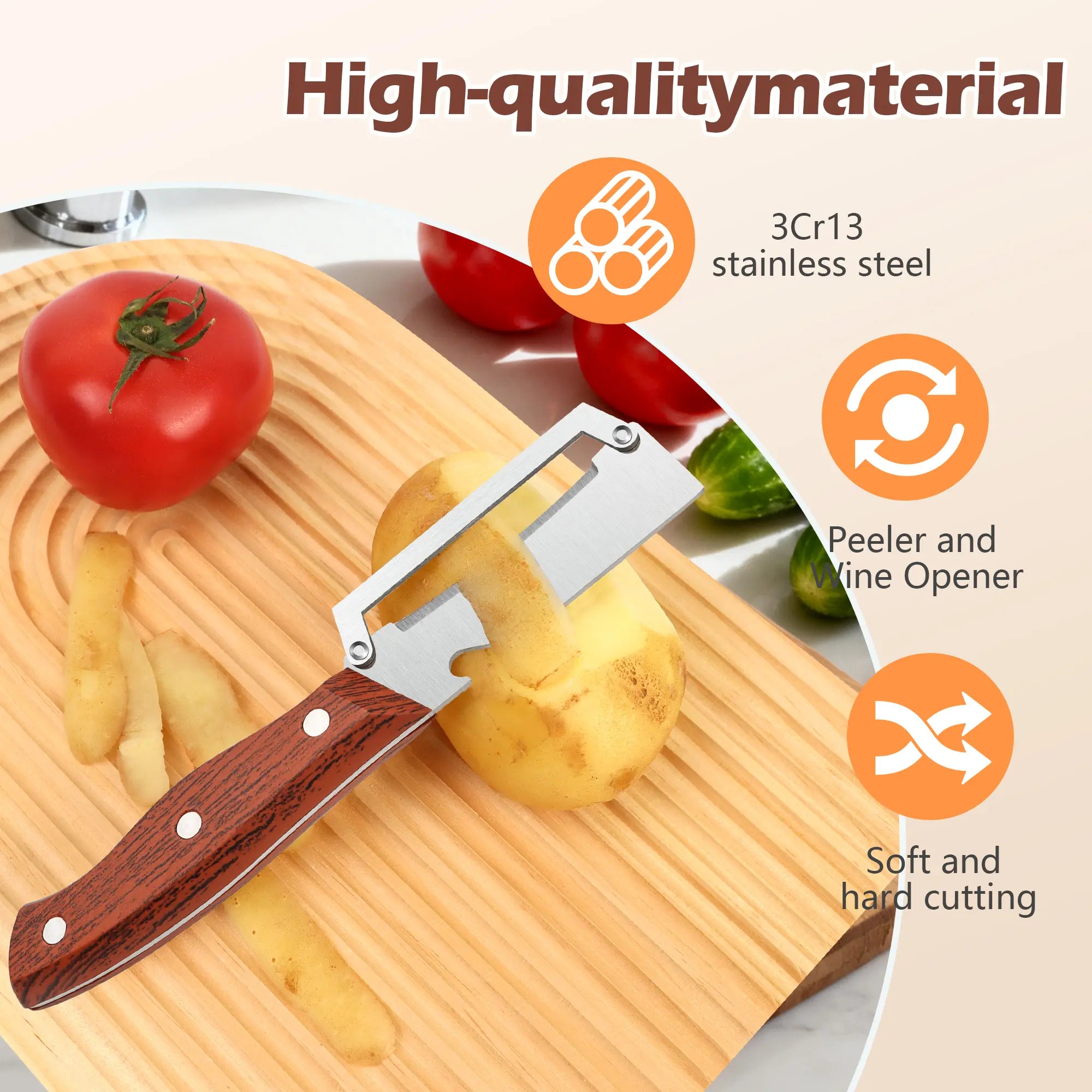 2-in-1 Stainless Steel Peeler & Shredder Set with Wooden Handle