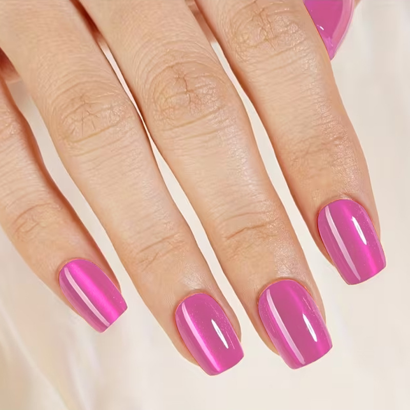 Cat Eye Almond Press-On Nails – Minimalist Shell Glow, Detachable & Reusable