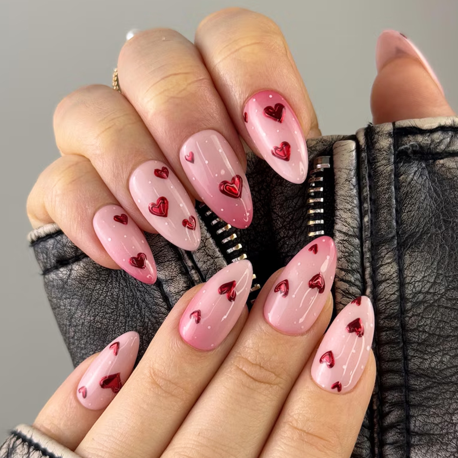Valentine’s Red Heart Almond Press-On Nails | Minimalist Chic