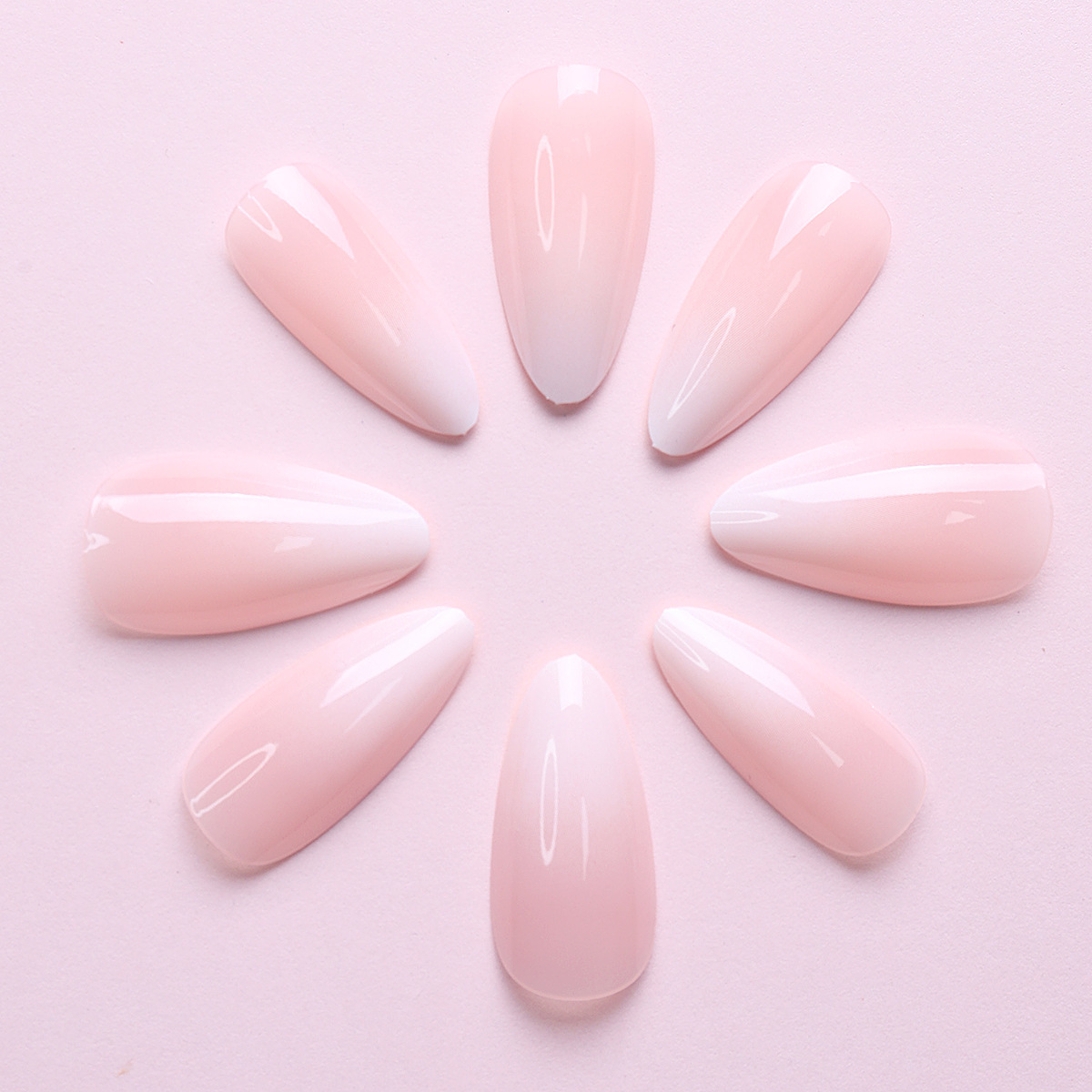 Minimalist Almond Press-On Nails | White Ombre False Nails | Easy Apply & Removable Manicure Set