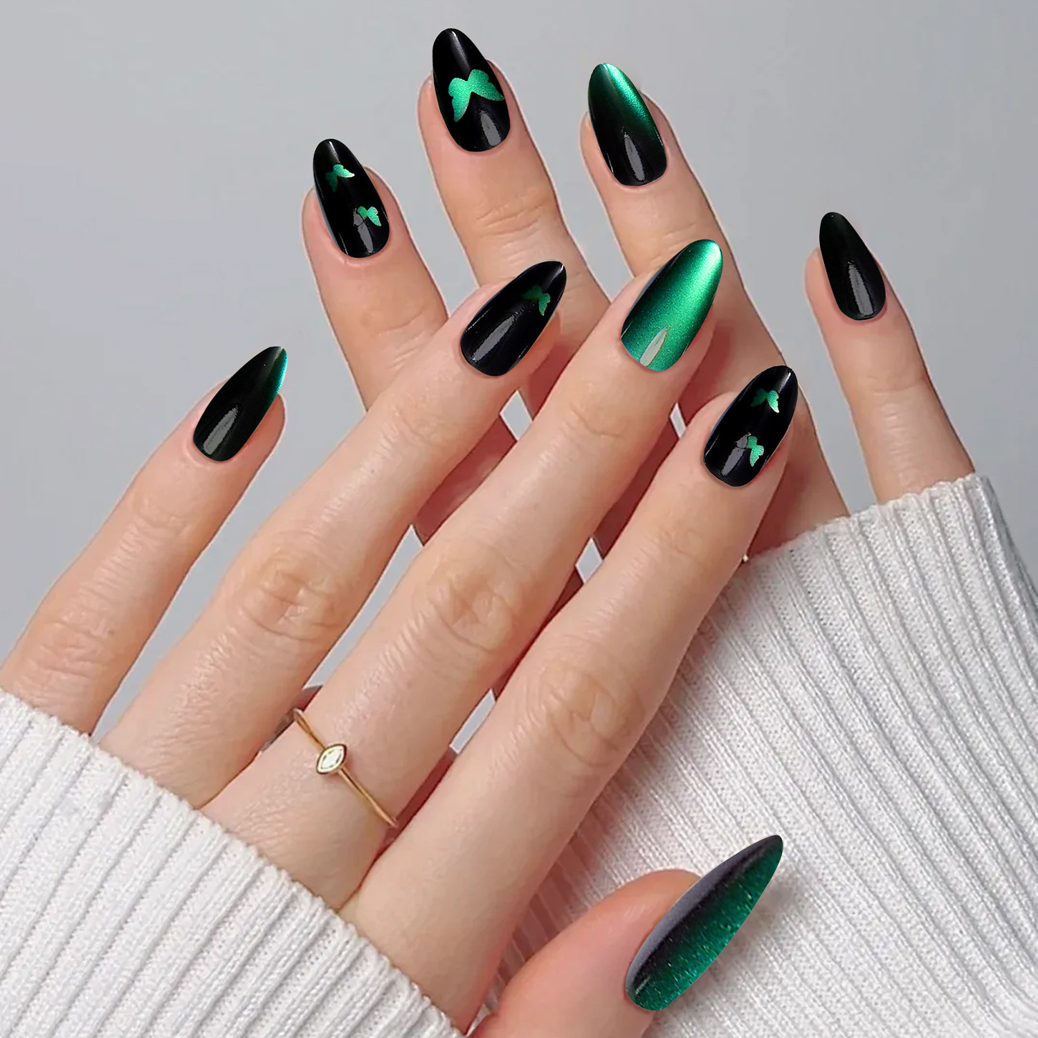 Cat Eye Press-On Nails – Long Almond Shape, High-Shine Magnetic Effect