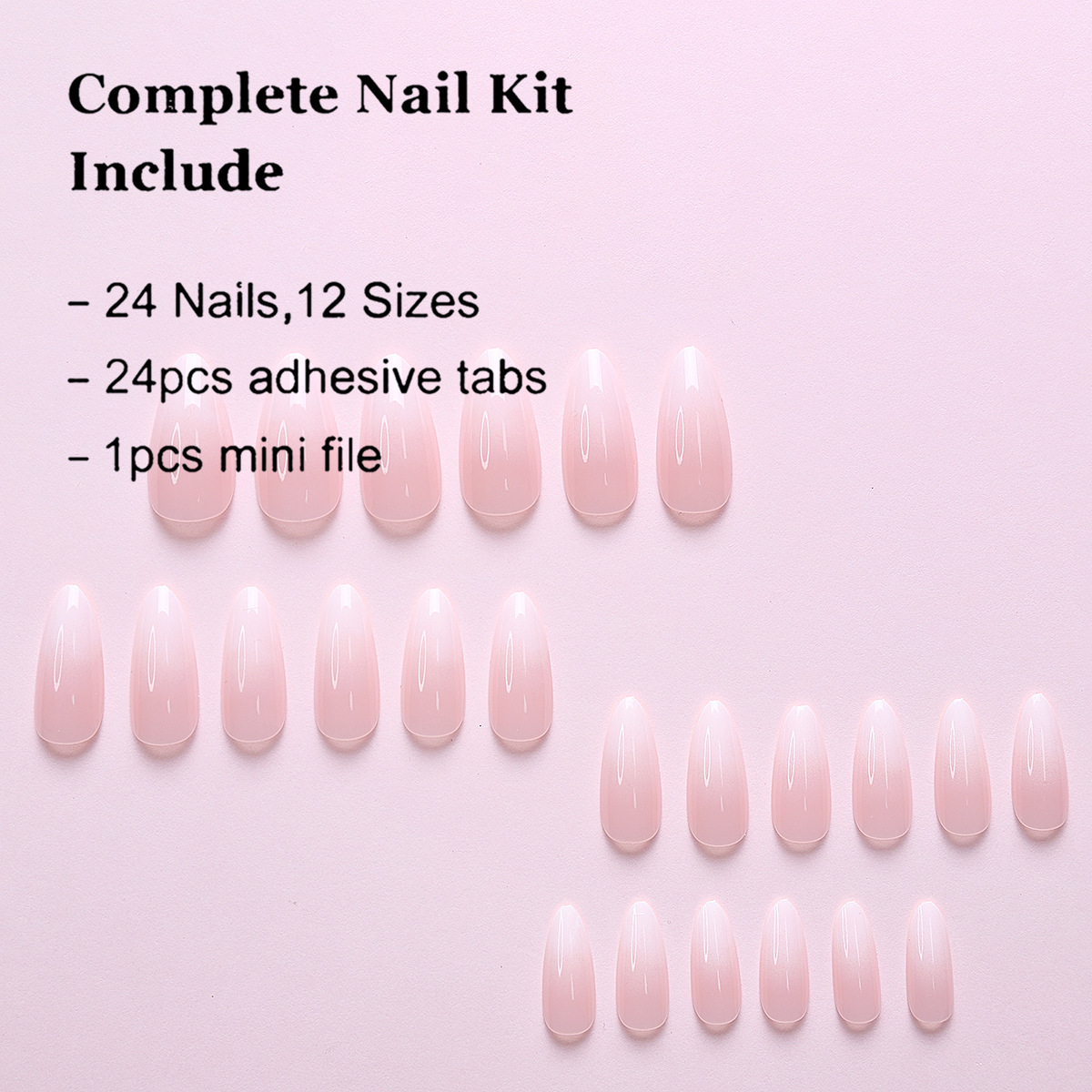 Minimalist Almond Press-On Nails | White Ombre False Nails | Easy Apply & Removable Manicure Set