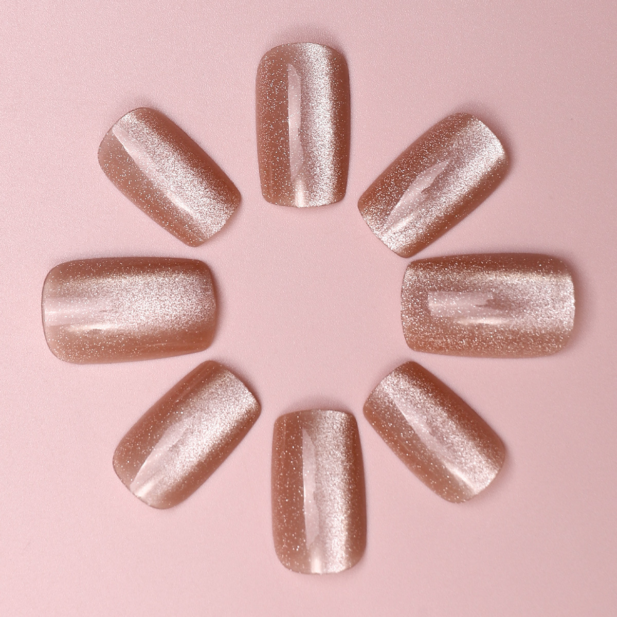 Cat Eye Almond Press-On Nails – Minimalist Shell Glow, Detachable & Reusable