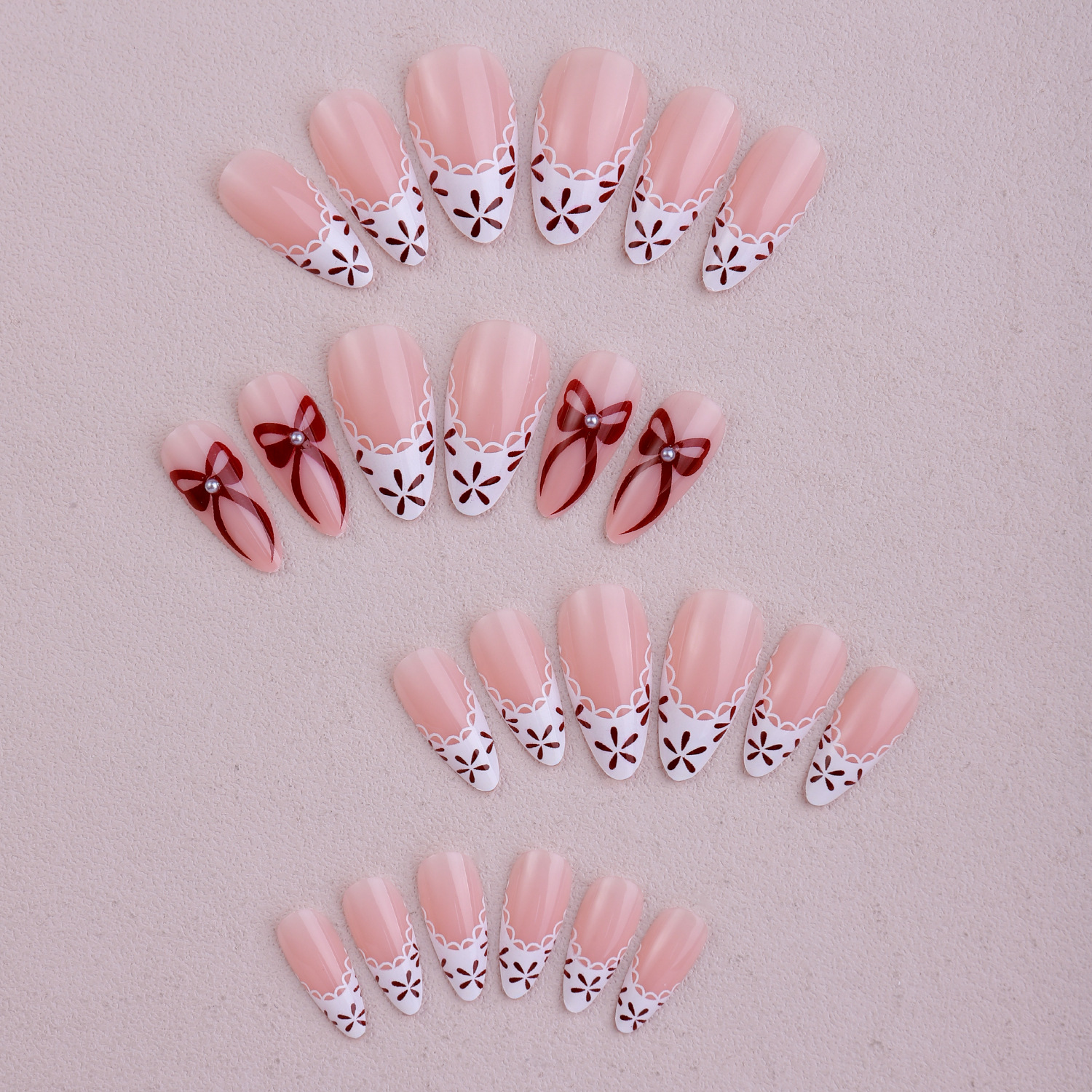 Valentine’s French Heart Press-On Nails | Minimalist White Lace | Sweet Women’s Fake Nails