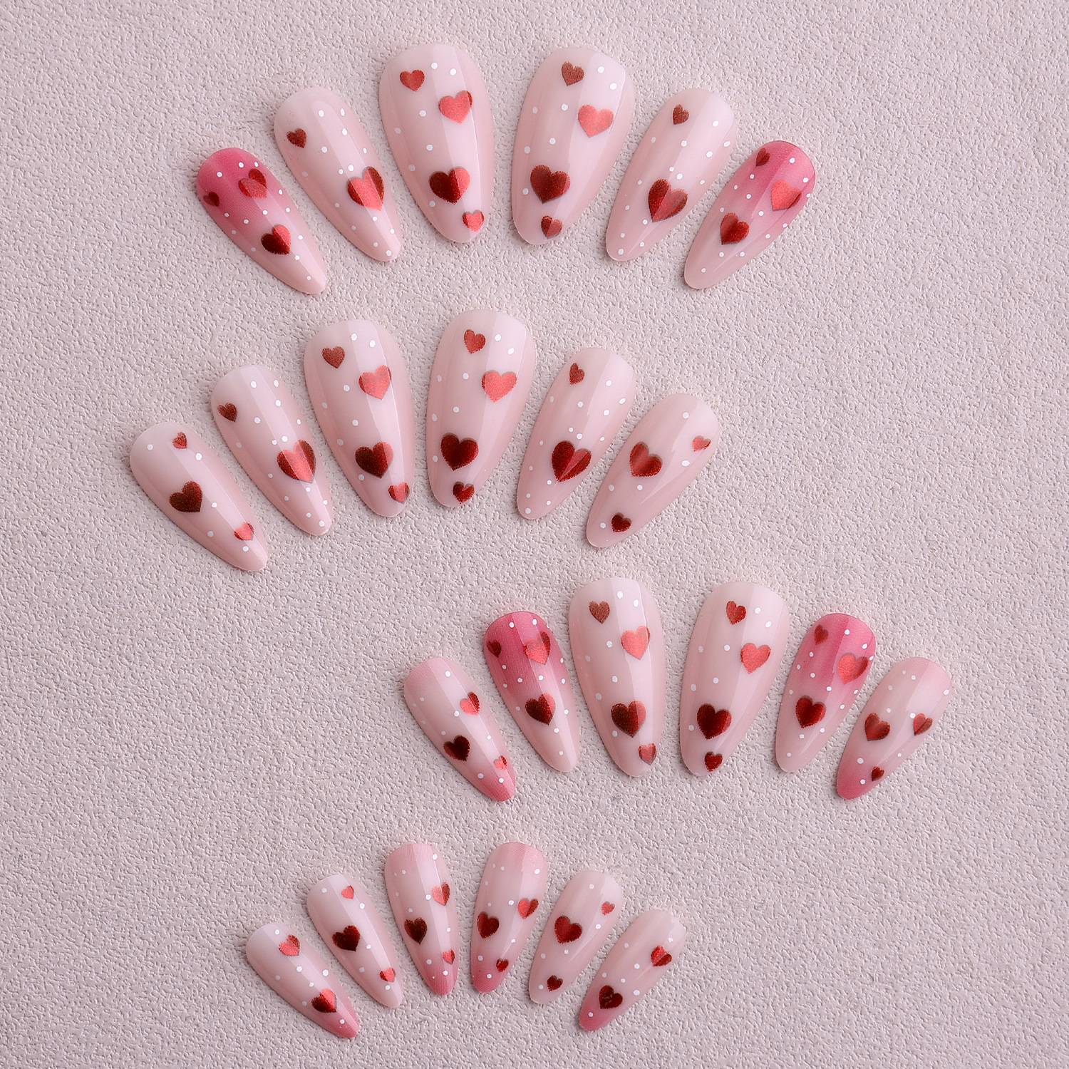 Valentine’s Red Heart Almond Press-On Nails | Minimalist Chic