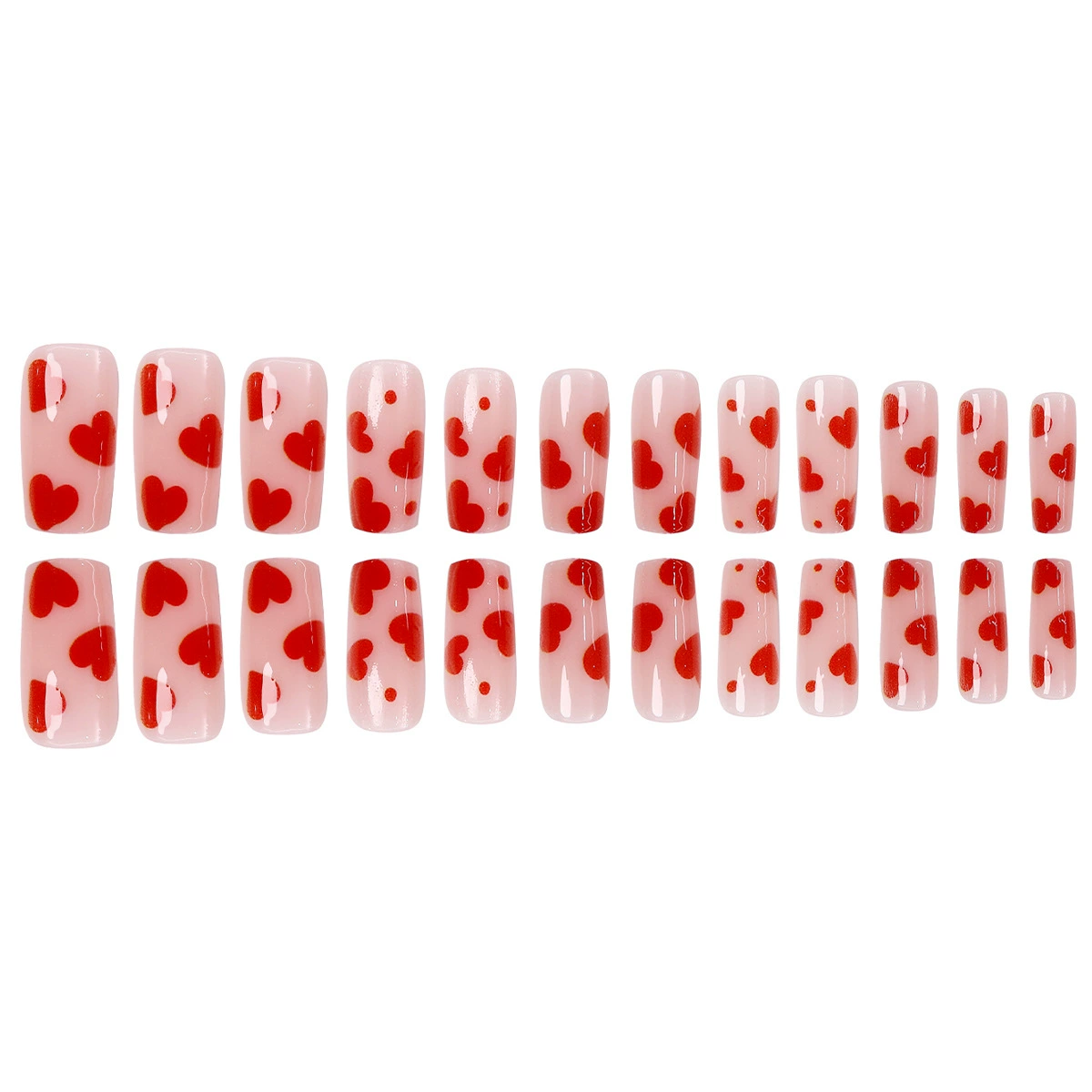 Valentine’s Day Long Coffin Press-On Nails | Minimal Heart Design | Romantic Color Series | Reusable False Nails