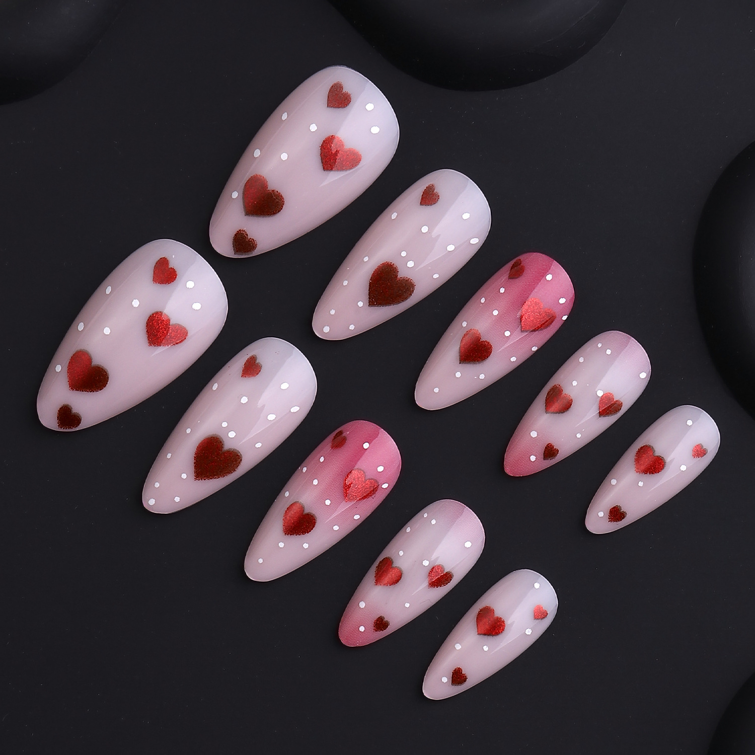 Valentine’s Red Heart Almond Press-On Nails | Minimalist Chic