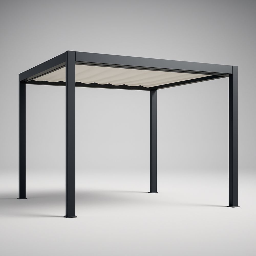 Pergolato Gazebo in Alluminio con Tettuccio Scorrevole 300x300x250 cm Beige/Nero