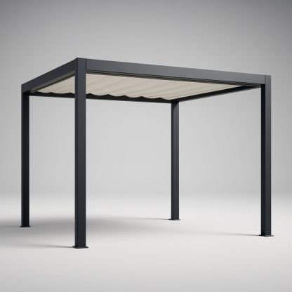 Pergolato Gazebo in Alluminio con Tettuccio Scorrevole 300x300x250 cm Beige/Nero
