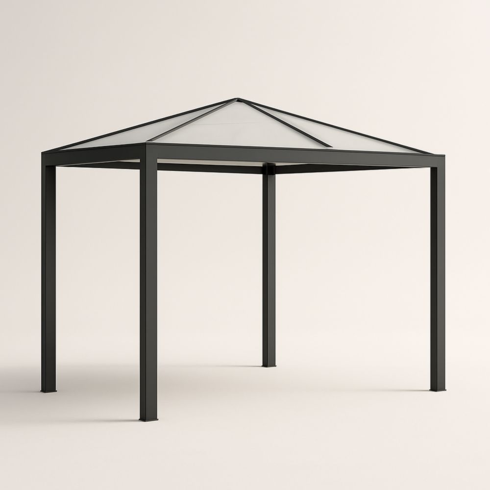 Gazebo in Alluminio con Tetto in Policarbonato Grigio 300x300 cm