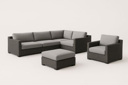 Set divano modulare in rattan sintetico con cuscini grigi