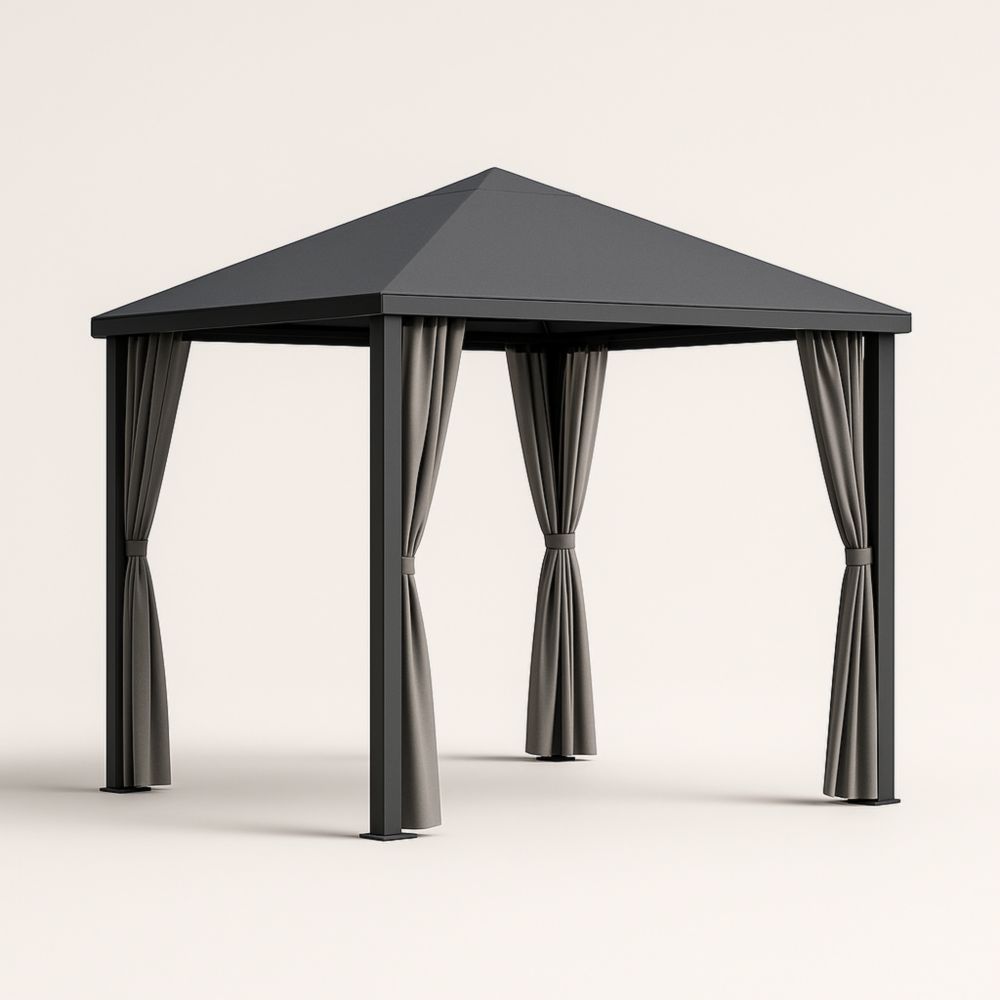 Gazebo Quadrato 3x3 m in Alluminio con Tende in Poliestere Antracite