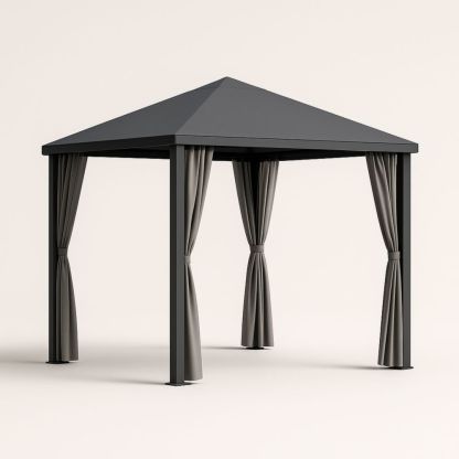 Gazebo Quadrato 3x3 m in Alluminio con Tende in Poliestere Antracite
