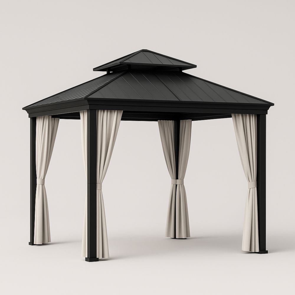 Gazebo rettangolare in alluminio nero e beige con tetto in metallo 300x400 cm