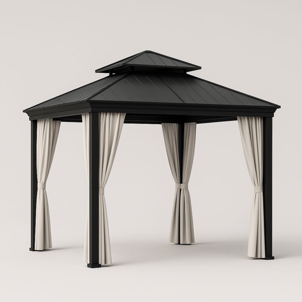 Gazebo rettangolare in alluminio nero e beige con tetto in metallo 300x400 cm