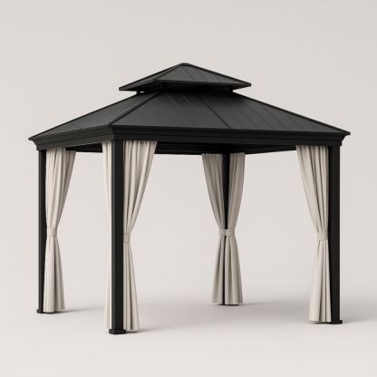 Gazebo rettangolare in alluminio nero e beige con tetto in metallo 300x400 cm