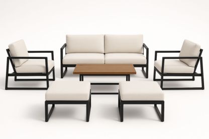 Set salotto da esterno in alluminio con cuscini beige