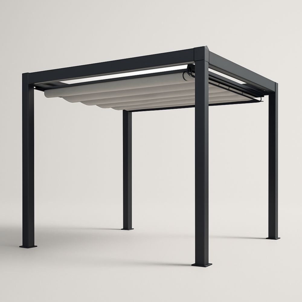 Gazebo in Alluminio 3x3m Telo Retrattile Nero/Grigio