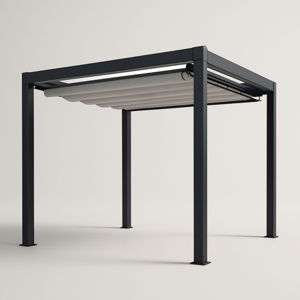 Gazebo in Alluminio 3x3m Telo Retrattile Nero/Grigio