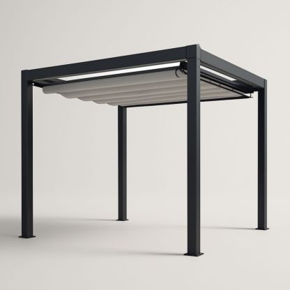 Gazebo in Alluminio 3x3m Telo Retrattile Nero/Grigio