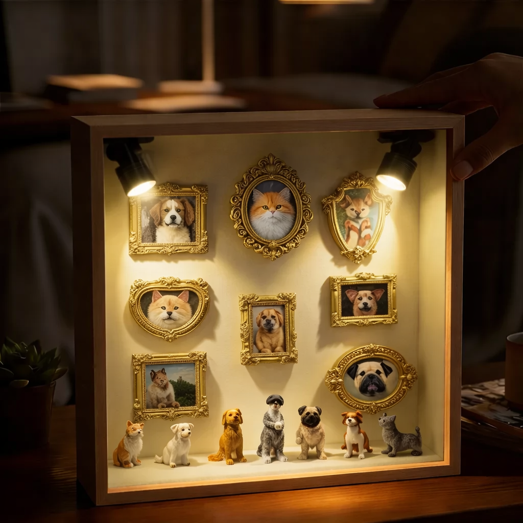 Custom Mini Museum Pet Photo Frame with Lights, Personalized Shadow Box Display for Family, Couple & Pets, Meaningful Home Keepsake Gift-Museum of us Frame