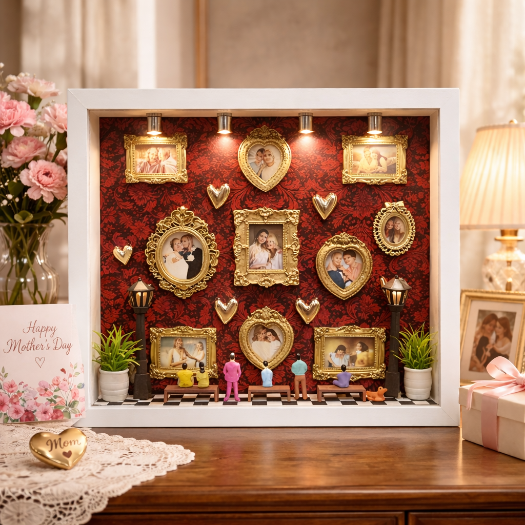 Custom Museum of Us Frame LED Memory Display Case with Vintage Frames – Anniversary & Wedding Keepsake
