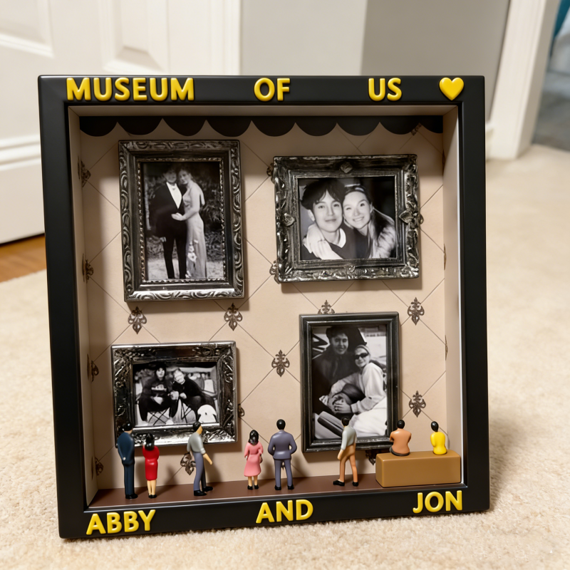 Custom "Make My Museum" Memory Shadow Box Personalized Photo and Text Display Mini Gallery for Couples/Families