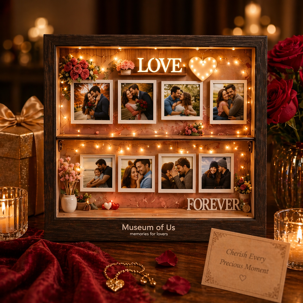 Personalized "Museum of Us" LED Shadow Box Frame – Custom Photo Memory Display Gift for Couples, Anniversary & Family Keepsake