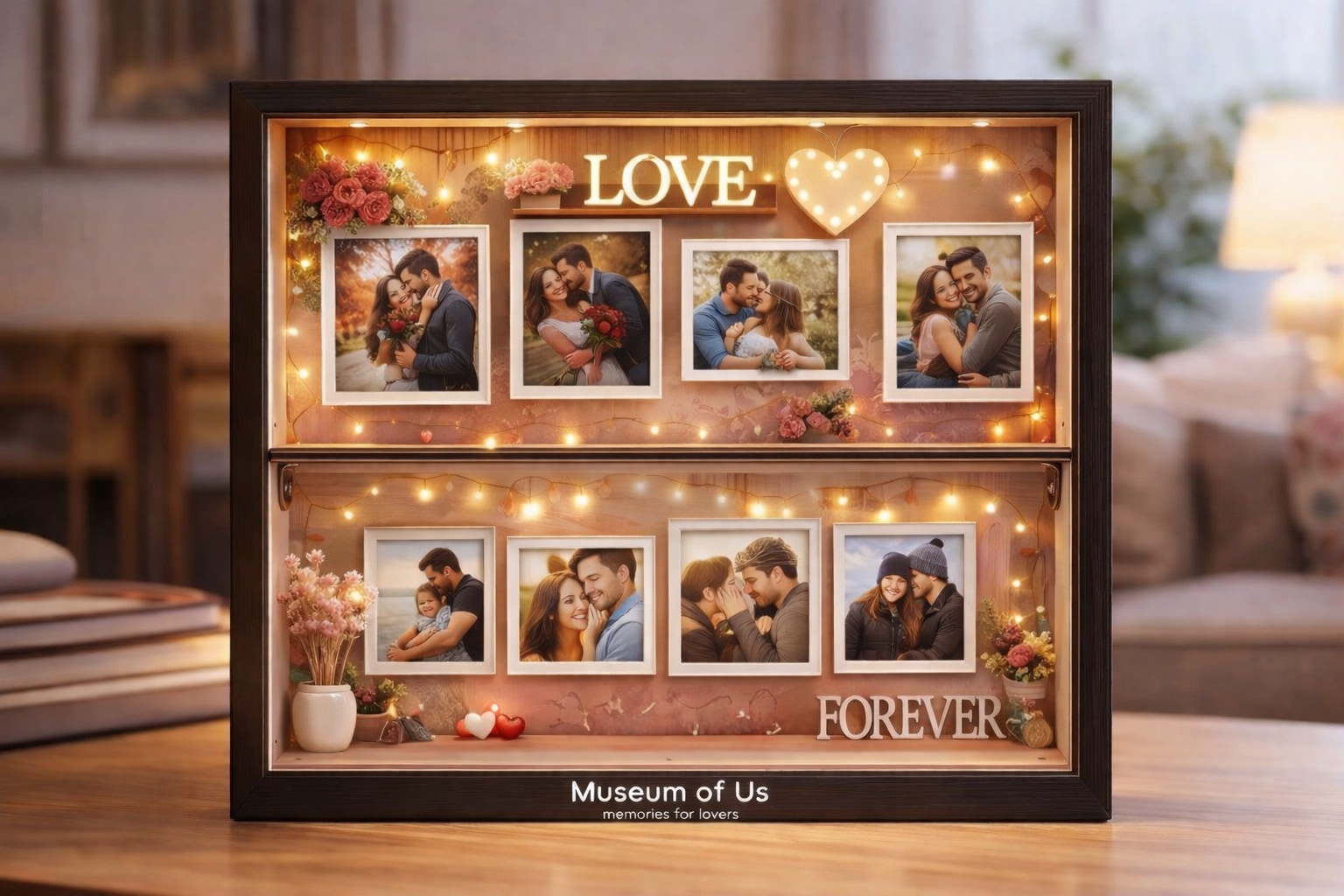 Personalized "Museum of Us" LED Shadow Box Frame – Custom Photo Memory Display Gift for Couples, Anniversary & Family Keepsake