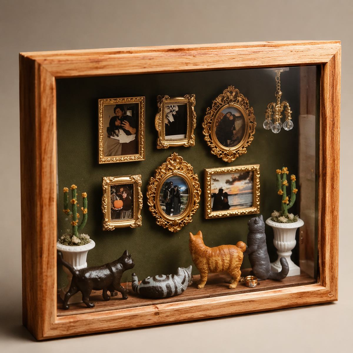 Museum of us Custom Vintage Mini Gallery Shadow Box - Aesthetic Miniature Couple & Pet Memory Frame Box, Retro Room Decor Gift for Pet Lovers-Museum of us Frame