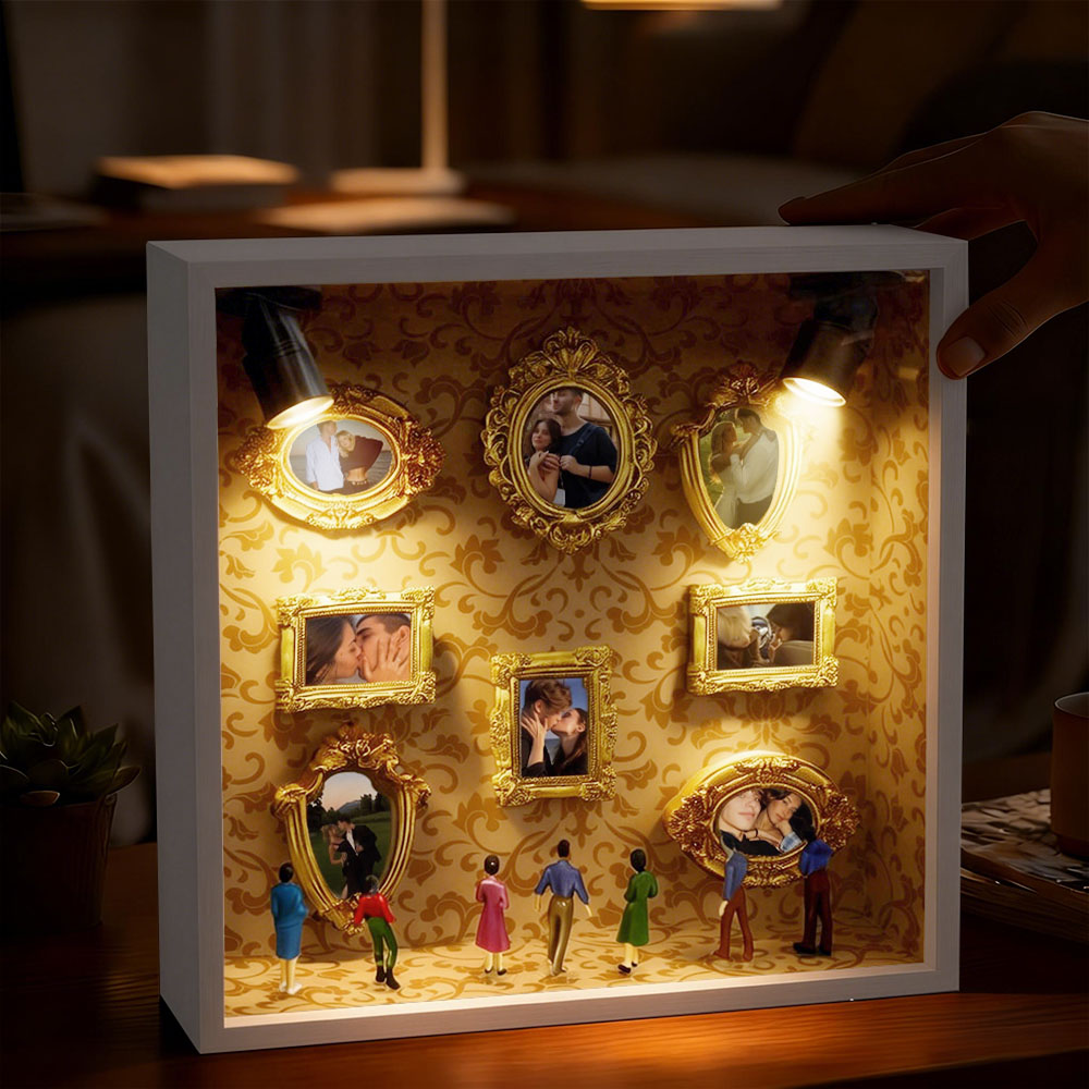 Custom Mini Museum Photo Frame with Lights, Personalized Shadow Box Display for Family, Couple & Pets, Meaningful Home Keepsake Gift