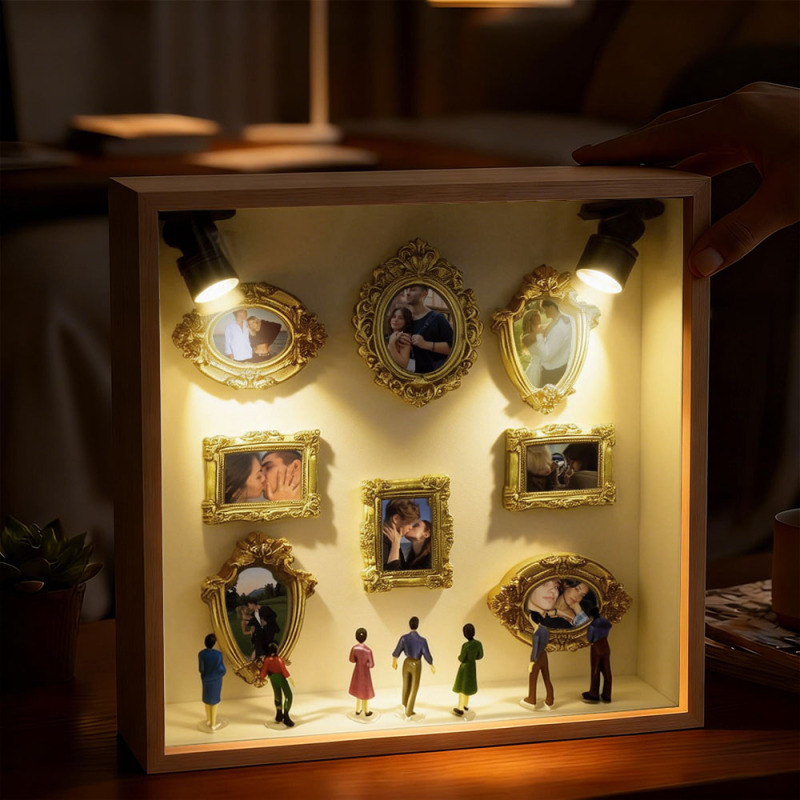 Custom Mini Museum Shadow Box with LED Lights, Wooden Frame Memory
