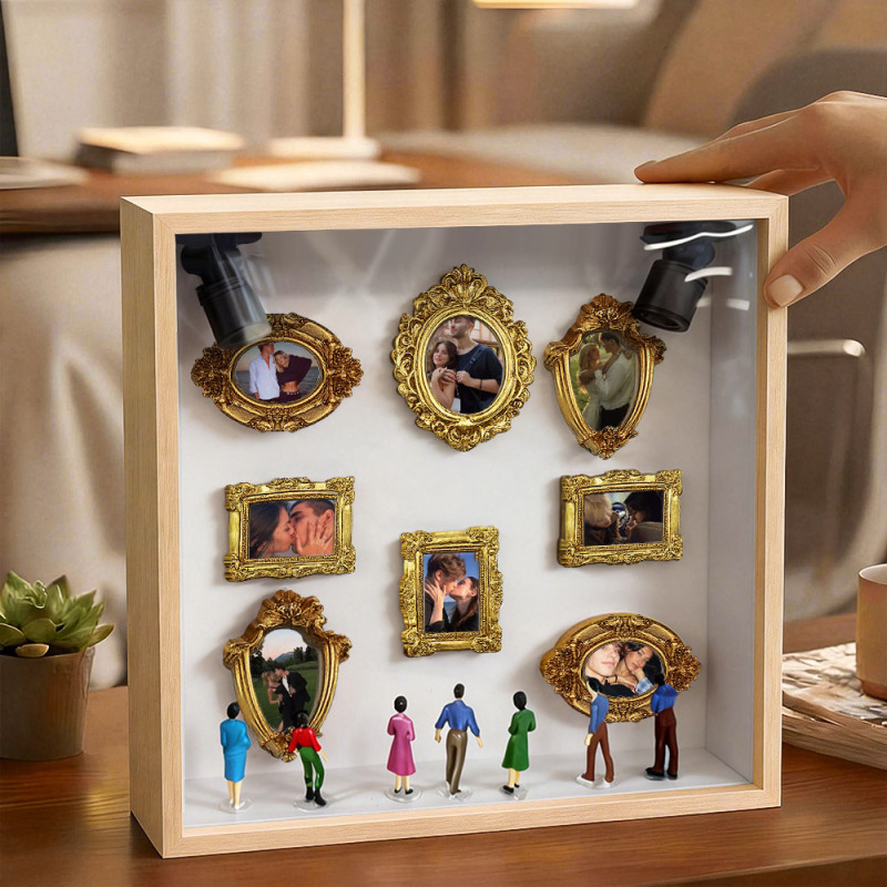 Custom Mini Museum Photo Frame with Lights, Personalized Shadow