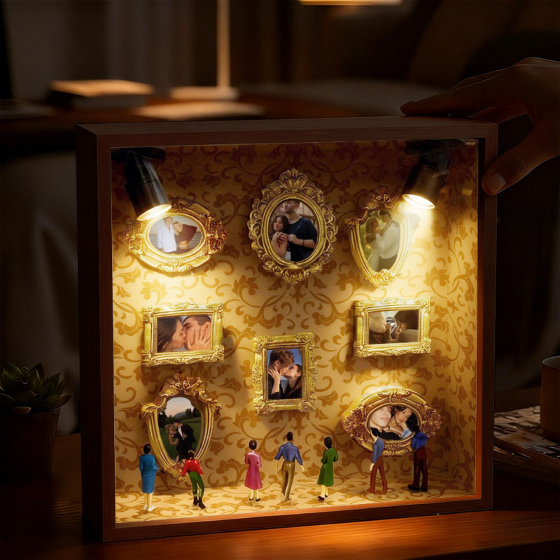 Custom Mini Museum Shadow Box with LED Lights, Wooden Frame Memory