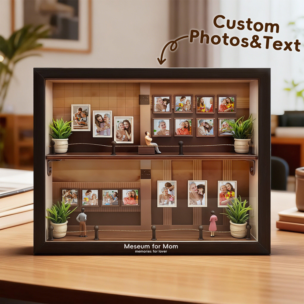 Personalized Mini Memory Museum Frame with LED Light – Custom Couple Photo Shadow Box – Romantic Anniversary Gift for Her or Him