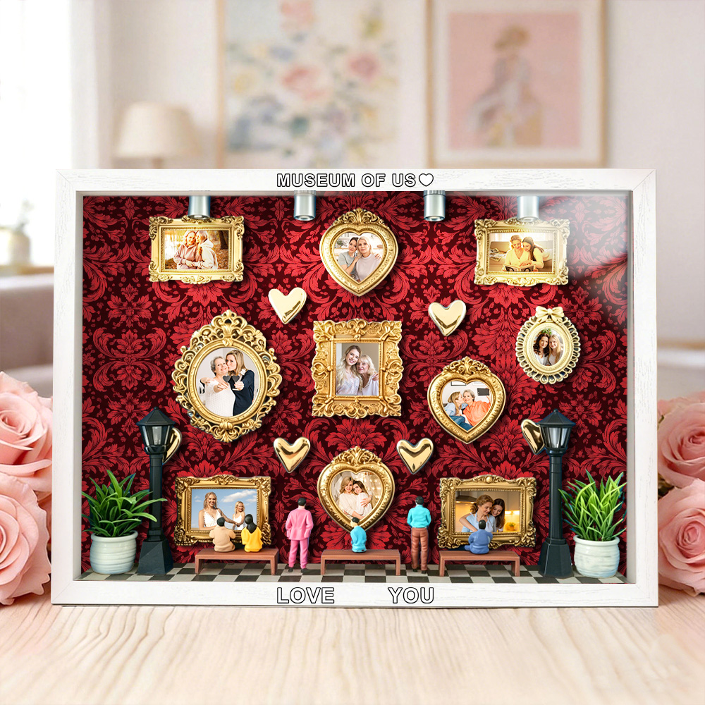 Custom Museum of Us Frame LED Memory Display Case with Vintage Frames – Anniversary & Wedding Keepsake