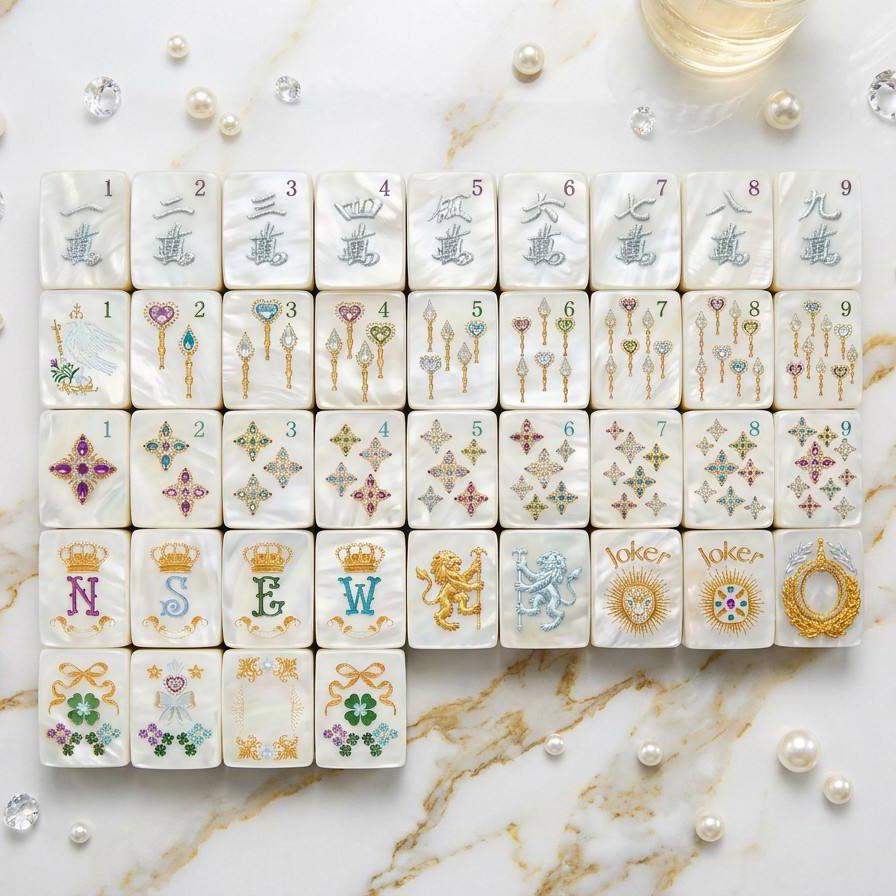 Luxury Pearl American Mahjong Set - 160 Iridescent Acrylic Tiles with Mother-of-Pearl Shimmer Finish-Museum of us Frame