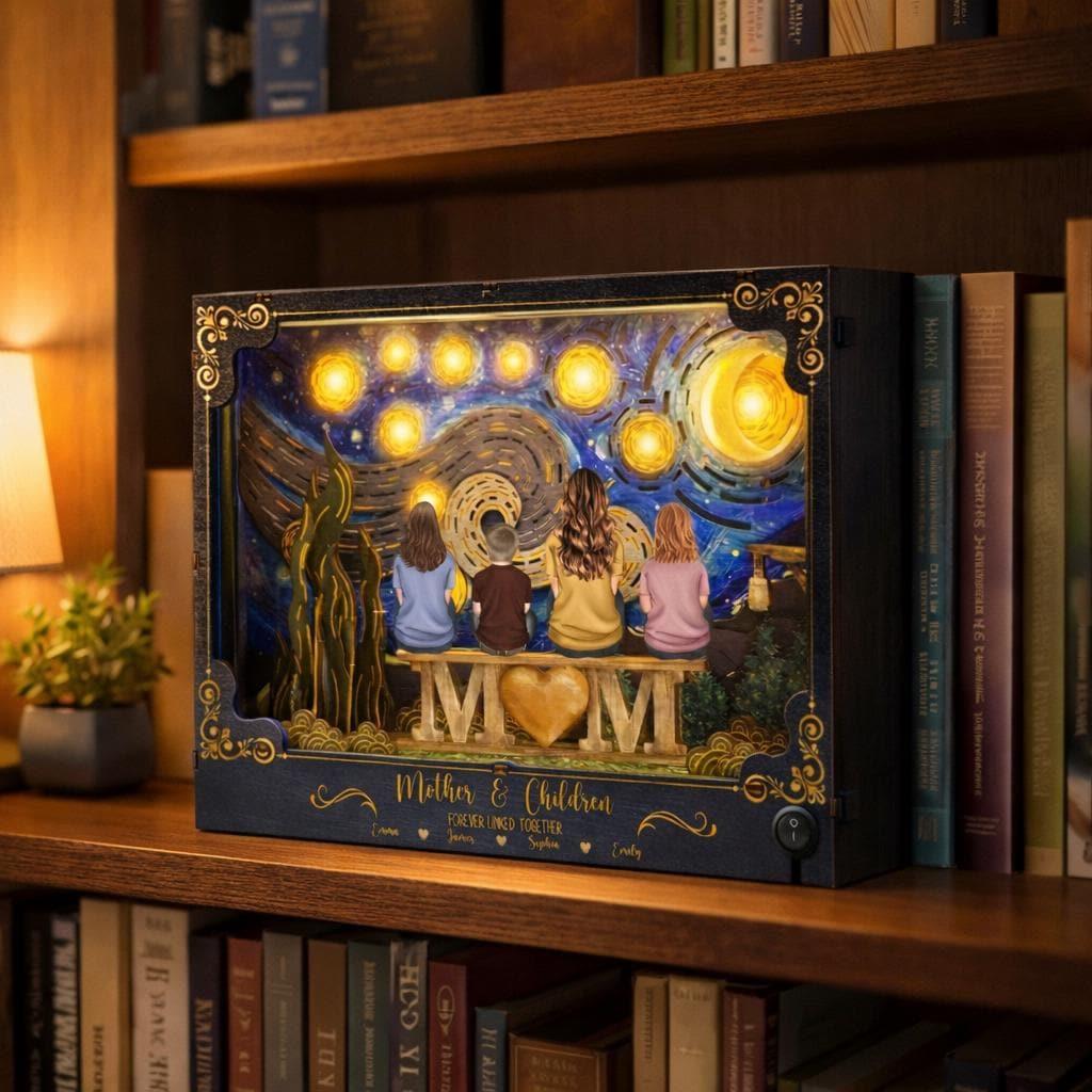 Personalized Reading Nook Museum Frame for Mom and Son - Starry Night Theme - DIY Kit for Mother's Day or Birthday Gift