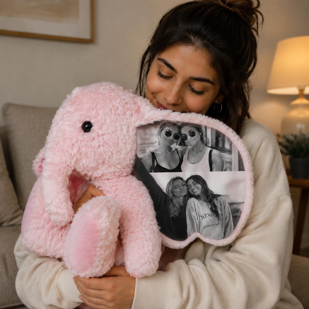Personalized Photo Elephant Plush | Custom 4 Photos Stuffed Animal Keepsake | Memory Elephant Gift for Best Friend, Mom, Anniversary-Museum of us Frame