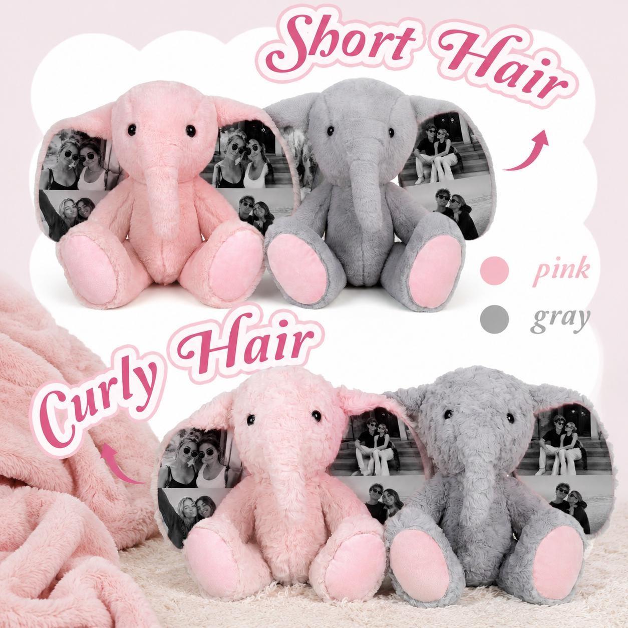 Personalized Photo Elephant Plush | Custom 4 Photos Stuffed Animal Keepsake | Memory Elephant Gift for Best Friend, Mom, Anniversary-Museum of us Frame