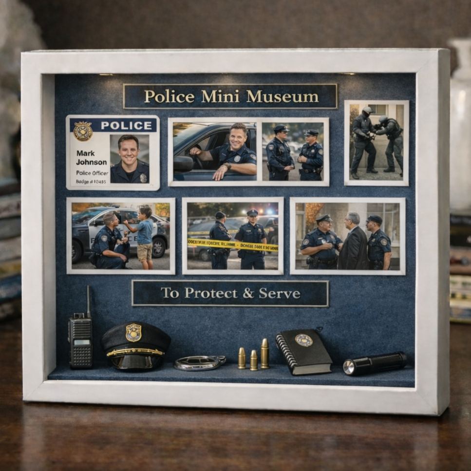 Museum of Us Frame – Personalized Police Couple Gift for Her | Mini Memory Museum Frame | Meaningful Law Enforcement Appreciation Gift