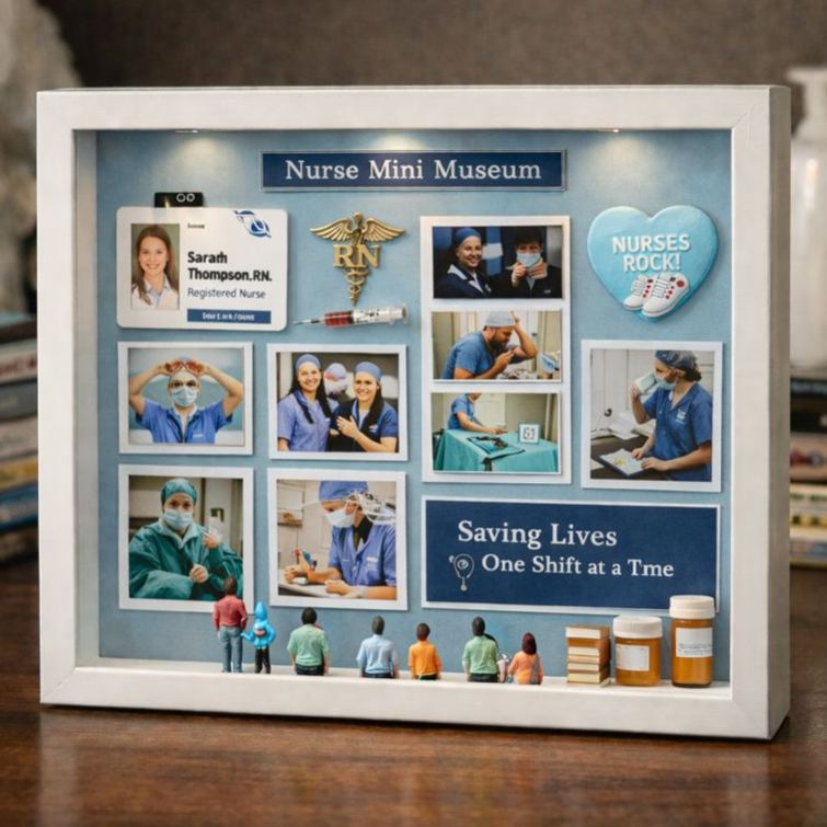 Personalized Museum of Us Frame Nurse Gift, Custom Healthcare Love Keepsake, Cute Mini Museum Decor, Valentine's Day Anniversary Gift for Nurse Partners