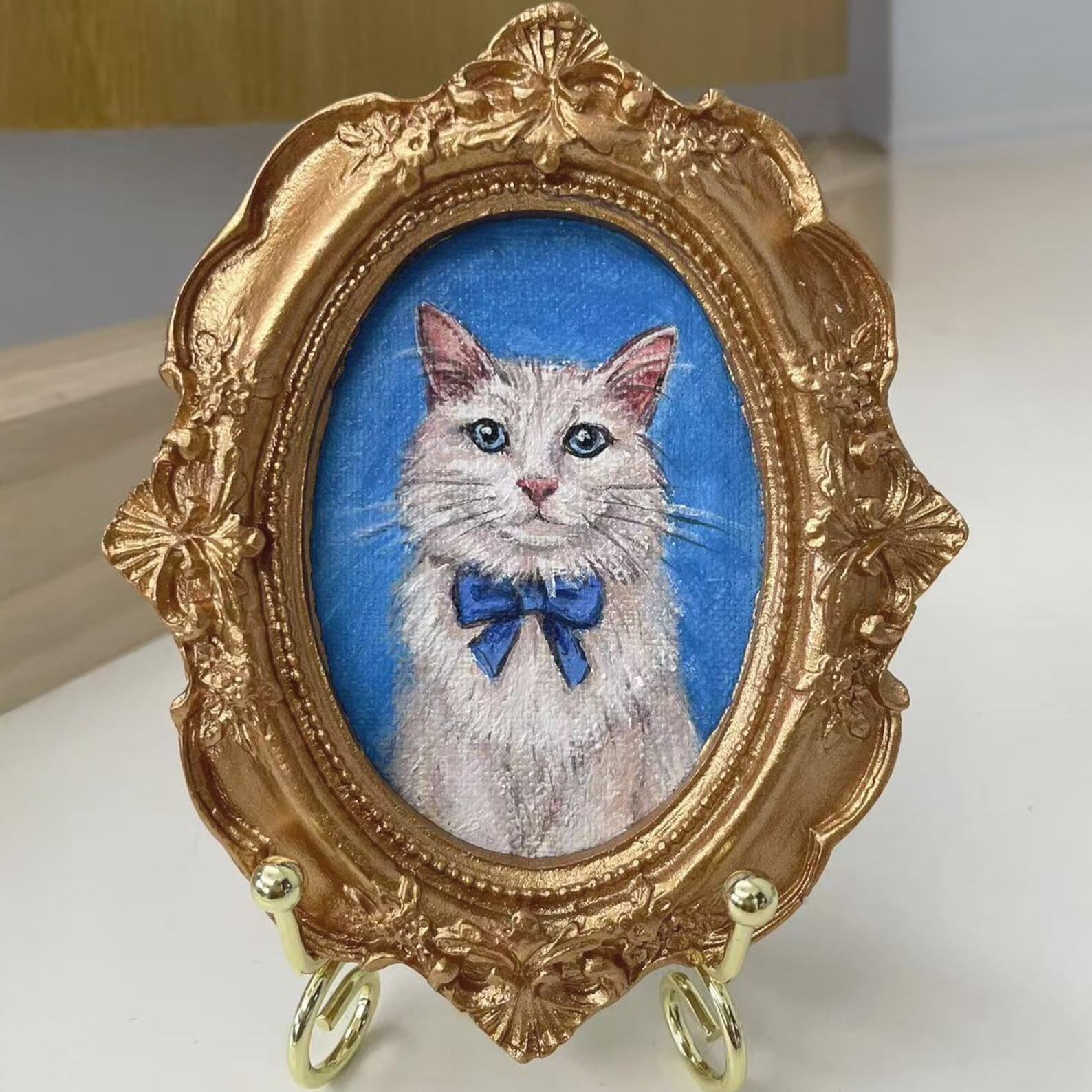 Hand-Painted Mini Pet Portrait: Gold Baroque Frame Fridge Magnets, Custom Acrylic Painting- Custom Museum of us Frame