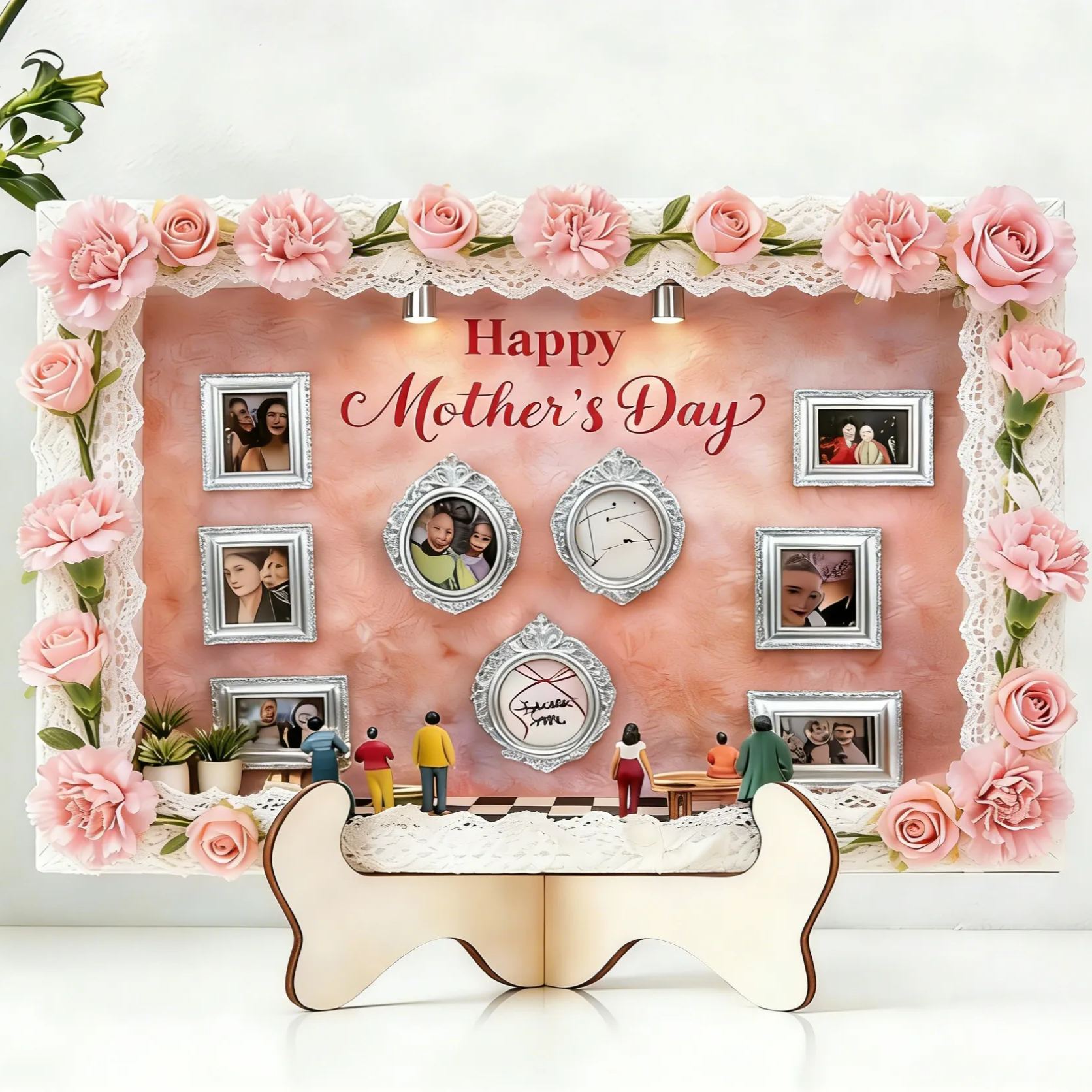 Personalized Museum of Us Frame for Mom – Custom Family Photo Collage Plaque with Wooden Stand, Mother’s Day Memory Keepsake Gift