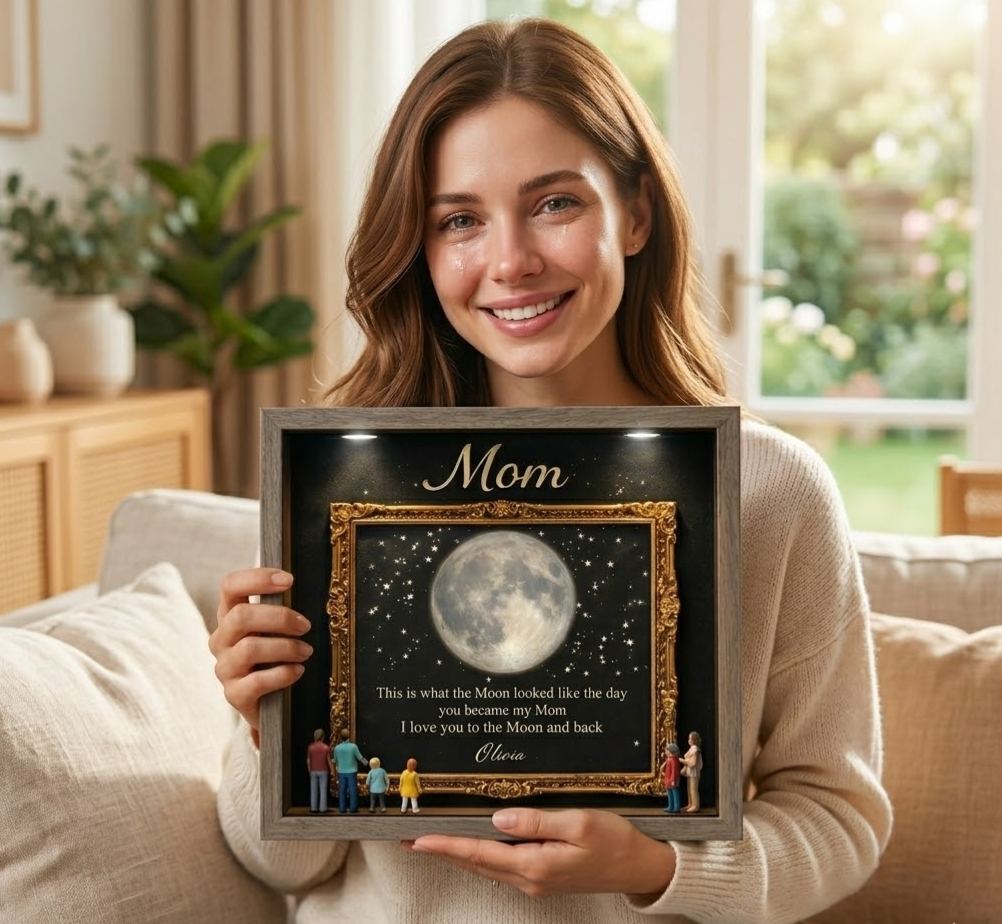 Museum of US Frame Personalized Moon Phase Shadow Box – Custom Mom Gift with Date & Name, LED Light Frame, Mother’s Day Keepsake