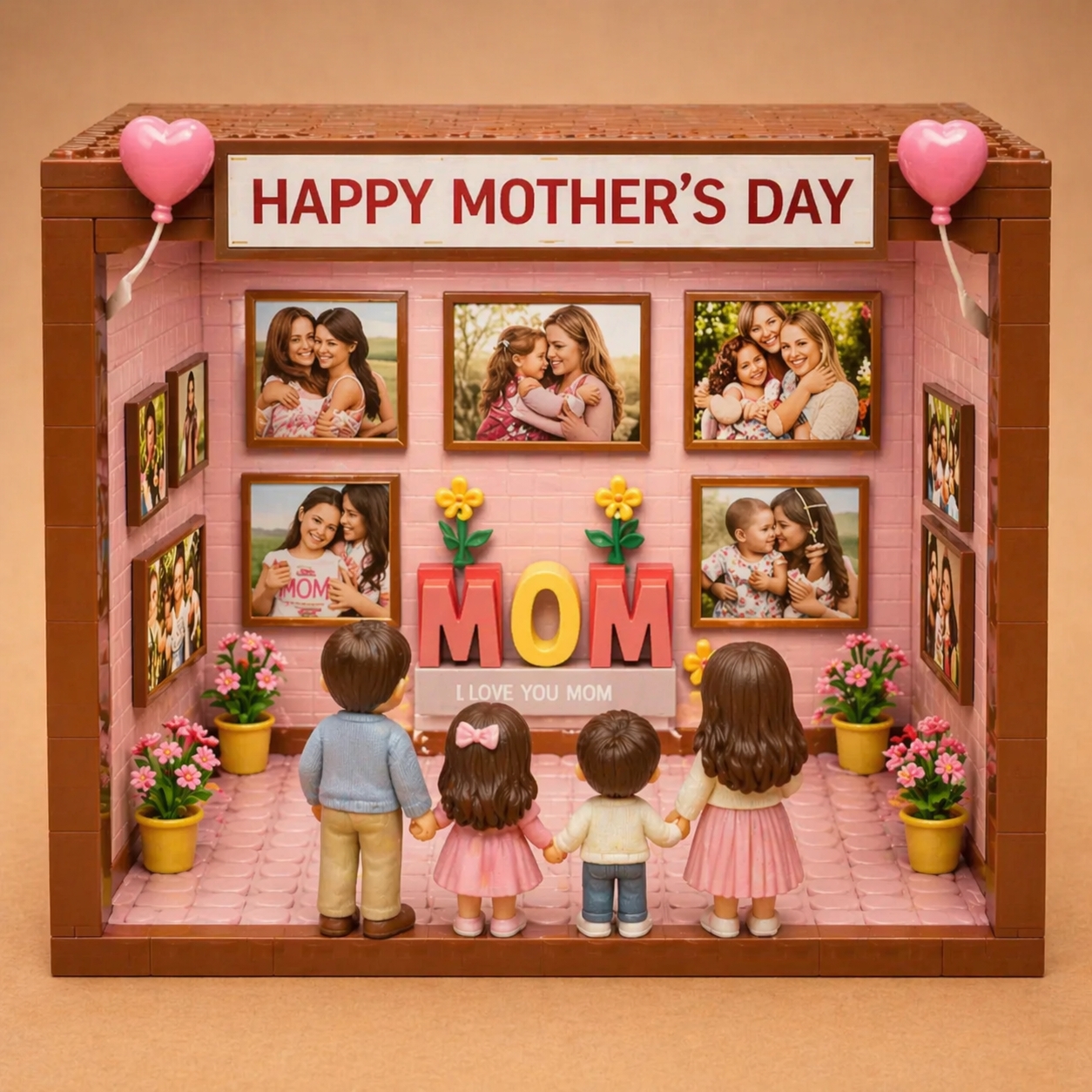 Mother’s Day Family Photo Gallery Building Museum Display – Heartwarming Mom Tribute Decorative Scene