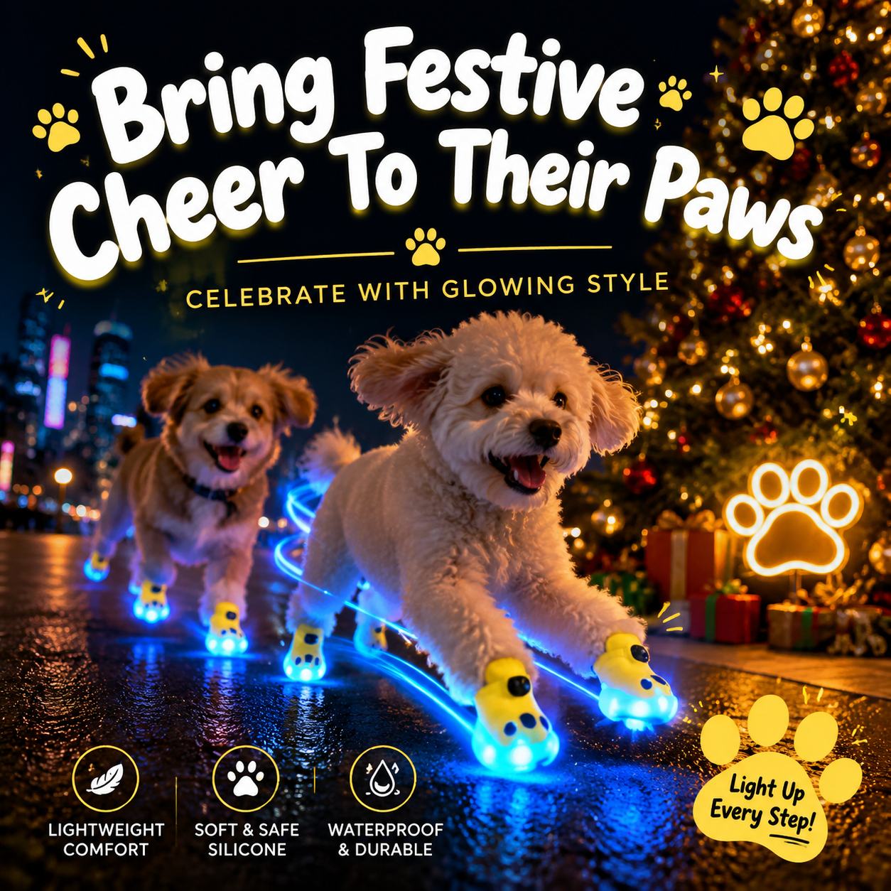 Novelty Glowing Dog Shoes Gift Set - Fun Light Up Silicone Pet Booties, Creative Birthday & Holiday Gag Gift for Dog Moms, Dog Dads, and Pet Lovers-Museum of us Frame