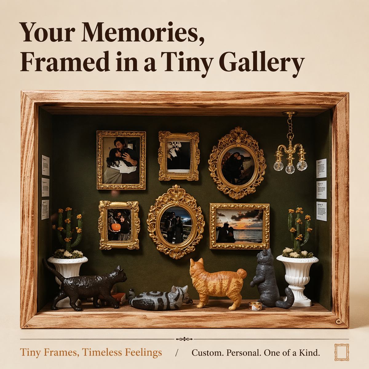 Museum of us Custom Vintage Mini Gallery Shadow Box - Aesthetic Miniature Couple & Pet Memory Frame Box, Retro Room Decor Gift for Pet Lovers-Museum of us Frame