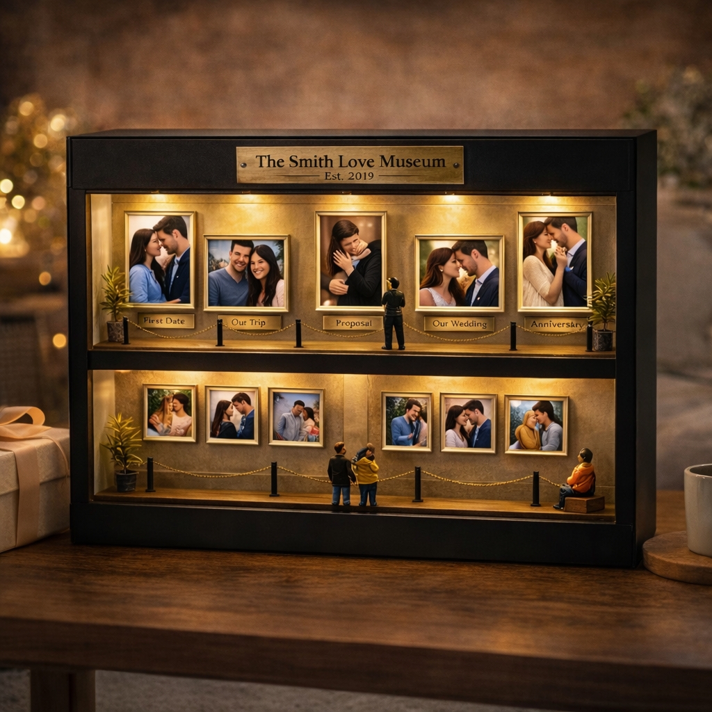 Personalized "Love Museum Timeline" Lighted Shadow Box Frame Couple Memory Display Gift